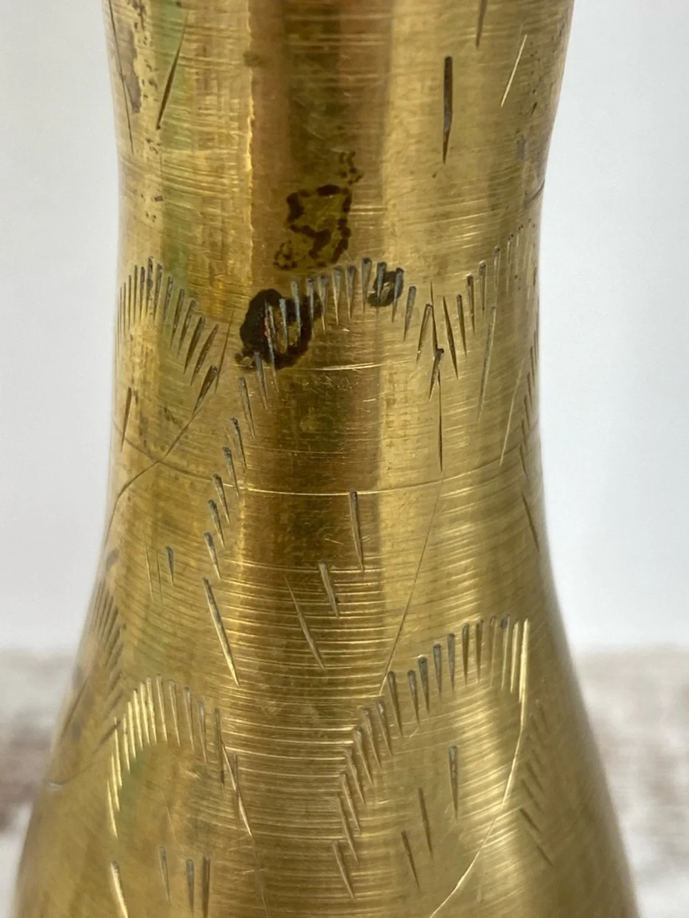 Vintage Brass Bud Vase Etched Mid Century Boho India 6”